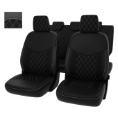 Чехлы Ford EcoSport 2014-2021 г. - РОМБ/отстрочка белая, черная экокожа "Оригинал"