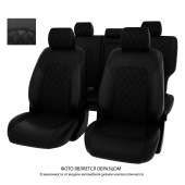 Чехлы Kia Sportage IV 2018-> Рестайлинг, 5 подголовников,  РОМБ/отстрочка черная, черная экокожа + черная алькантара "Оригинал"