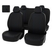 Чехлы Toyota Rav4 IV 2012-2019 г. - РОМБ/отстрочка синяя, черная экокожа "Статус"