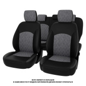 Чехлы Mitsubishi L200 V 2015->  РОМБ/отстрочка серая, черная экокожа + серая алькантара "Оригинал"