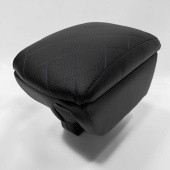 Автоподлокотник VW Golf V, VI; Jetta V 2003-2012 г. - РОМБ/отстрочка синяя, черная экокожа