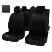 Чехлы Hyundai Solaris II/Kia Rio IV 2017-> Sd (Comfort/Prestige) черная экокожа + черная алькантара "Оригинал"