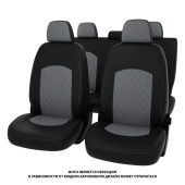 Чехлы Toyota Camry XV50 2011-2018 г. - РОМБ /отстрочка серая, черная экокожа + серая алькантара "Оригинал"