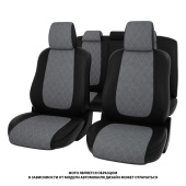 Чехлы Mitsubishi Outlander III 2012-2018 г. -  РОМБ /отстрочка серая, черная экокожа + серая алькантара "Оригинал"