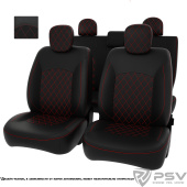 Чехлы Kia Ceed I 2006-2012 г. - РОМБ /отстрочка красная, черная экокожа "Оригинал"
