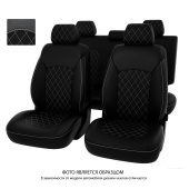Чехлы Nissan Juke 2010-2019 г. - РОМБ/отстрочка белая, черная экокожа "Оригинал"