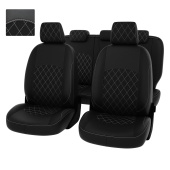 Чехлы Ford Focus II 2005-2011 г. - (Trend) РОМБ/отстрочка белая, черная экокожа "Оригинал"
