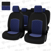 Чехлы Ford Focus II 2005-2011 г. - (Ghia, Titanium) РОМБ/ отстрочка синяя, черная экокожа + синий велюр "Оригинал"