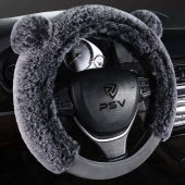 Оплетка на руль искусственный мех PSV MISHKA Premium (Черно-Серый/Серый) M