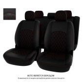 Чехлы Toyota Camry XV70 2017-> РОМБ /отстрочка красная, черная экокожа + черная алькантара "Оригинал"