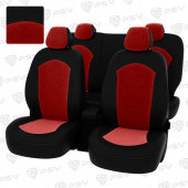 Чехлы Hyundai Solaris II/Kia Rio IV 2017-> Sd (Comfort/Prestige) черная экокожа + красный велюр "Оригинал"