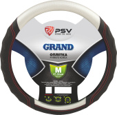 Оплетка на руль PSV GRAND  (Сильвер/Отстрочка красная) M,экокожа