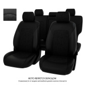 Чехлы Kia Sportage IV 2018-> Рестайлинг, 5 подголовников, черная экокожа + черная алькантара "Оригинал"