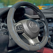 Оплетка на руль  PSV ALCANTARA Fiber (Черный/Отстрочка синяя) М, экокожа