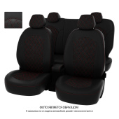 Чехлы Toyota Camry XV40 2006-2011 г. - РОМБ /отстрочка красная, черная экокожа + черная алькантара "Оригинал"