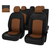 Чехлы Hyundai Solaris II/Kia Rio IV 2017-> Sd (Comfort/Prestige) черно-св.коричневая экокожа "Оригинал"