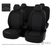 Чехлы Kia Sportage III 2010-2016 г. - подголовник активный, РОМБ, черная экокожа + серая  алькантара "Оригинал"