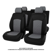 Чехлы Nissan Juke 2010-2019 г. - РОМБ /отстрочка серая, черная экокожа + серая алькантара "Оригинал"