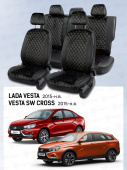 Чехлы Lada Vesta / Vesta SW Cross 2015-> велюр черный (терморомб Romb) "Статус"