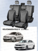 Чехлы VW Polo V 2009-2020 г. - Седан (деленная спинка), велюр серый (терморомб Kvadrat) "Статус"