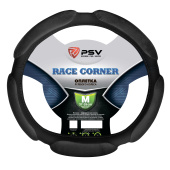 Оплетка на руль PSV RACE CORNER со скошенным низом (Черный) M, экокожа + алькантара