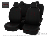 Чехлы Kia Sportage III 2010-2016 г. - подголовник активный, черный/отстрочка красная, экокожа "Оригинал"