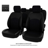 Чехлы Mitsubishi L200 V 2015->  РОМБ/отстрочка черная, черная экокожа + черная алькантара "Оригинал"