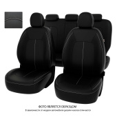 Чехлы Kia Sportage III 2010-2016 г. - подголовник активный, черный/отстрочка белая, экокожа "Оригинал"
