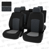 Чехлы Chevrolet Cruze I 2009-2015 г. - 5 подголовников,  РОМБ/отстрочка серая, черная экокожа + серый велюр "Оригинал"