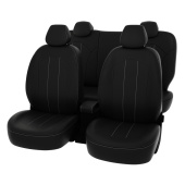 Чехлы Hyundai Solaris I 2010-2017 г. - Hb черный/отстрочка белая, экокожа "Оригинал"