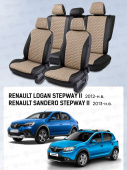Чехлы Renault Logan/Sandero/Stepway 2012-> деленная спинка, черно-бежевый (Loto) "Статус"