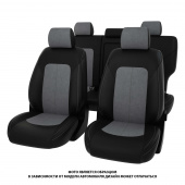 Чехлы Kia Sportage IV 2016-2018 г. - 7 подголовников, черная экокожа + серая алькантара "Оригинал"