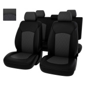 Чехлы Chevrolet Cruze I 2009-2015 г. - 5 подголовников, РОМБ/отстрочка серая, черно-серая экокожа "Оригинал"