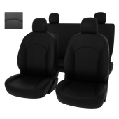 Чехлы Renault Logan/Sandero/Stepway 2012-> деленная спинка, черный/отстрочка черная, экокожа *Оригинал*