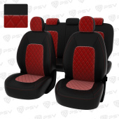 Чехлы Kia Ceed II 2012-2018 г. - РОМБ/отстрочка красная, черная экокожа + красный велюр "Оригинал"