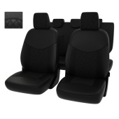 Чехлы Ford EcoSport 2014-2021 г. -  РОМБ/отстрочка черная, черная экокожа + черная алькантара "Оригинал"