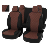 Чехлы Toyota Rav4 IV 2012-2019 г. - РОМБ/отстрочка бежевая, черно-коричневая экокожа "Статус"