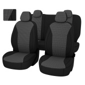 Чехлы VW Polo V 2009-2020 г. - Sd деленная спинка, черный, экокожа + жаккард "Статус"