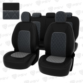 Чехлы Kia Ceed II 2012-2018 г. - РОМБ/отстрочка серая, черная экокожа + серый велюр "Оригинал"