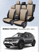 Чехлы Renault Duster I 2015-2021 г. - Рестайлинг, "Expression", деленная спинка, перфорация, черно-бежевый "Статус"