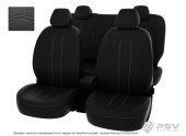 Чехлы Kia Sportage III 2010-2016 г. - подголовник активный, черный/отстрочка белая, экокожа "Оригинал"