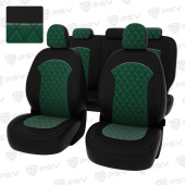 Чехлы Hyundai ix35 2010-2015 г. - РОМБ/ отстрочка зеленая, черная экокожа + зеленый велюр "Оригинал"