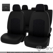 Чехлы Mitsubishi Outlander III 2012-2018 г. -  РОМБ /отстрочка черная, черная экокожа + черная алькантара "Оригинал"