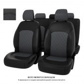 Чехлы Hyundai Solaris II/Kia Rio IV 2017->  Sd (Active) сплошная спинка, РОМБ/отстрочка серая, черно-серая экокожа "Оригинал"