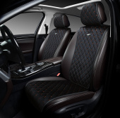 Накидки PSV Asterion PRO 2 FRONT (Черный/Отстрочка коричневая), на передние сиденья (2 шт.)