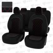 Чехлы Hyundai ix35 2010-2015 г. - РОМБ/ отстрочка красная, черная экокожа + черный велюр "Оригинал"
