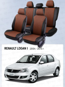 Чехлы Renault Logan I 2004-2015 г. - перфорация, черно-коричневый "Статус"