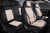 Накидки 5D PSV Vektor Alcantara Sport 2 FRONT (Черно-Бежевый/Отстрочка Белая), комплект на весь салон, алькантара