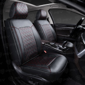Чехлы PSV Elegant Next 2 FRONT (Черный/Ромб красный/отстрочка красная), ромб + экокожа