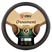 Оплетка на руль  PSV ORNAMENT Fiber (Черный/Отстрочка коричневая) M, экокожа